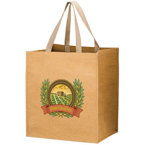 Custom Printed TYPHOON - Washable Kraft Paper Grocery Tote Bag w/ Web Handle (13"x10"x15") - SP - WB131015-SP